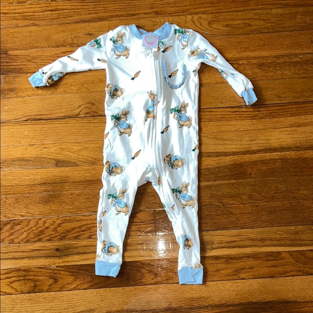 Posh Pickle Company Blue and White Footless zipper One Piece